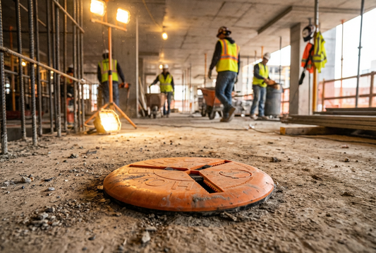 2 to 6 inch adjustable round hole cover high visibility orange construction site