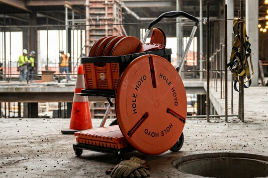 job site cart kit with OSHA compliant hole covers for multi-floor construction sites