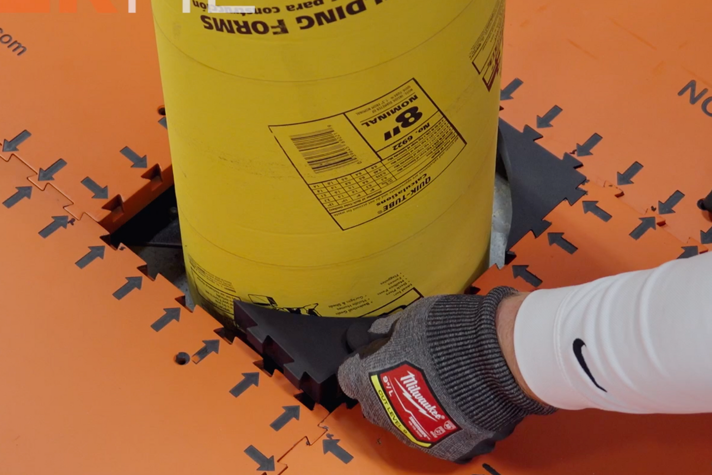 round corner hole cover installed on concrete floor surrounding round column construction site