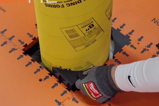 round corner hole cover installed on concrete floor surrounding round column construction site